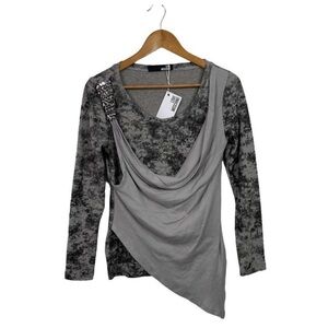 Love Moschino Textured Gray Blouse with Embellishments